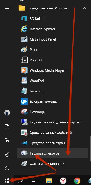 Где найти таблицу символов Windows 10