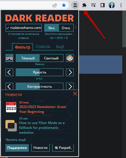 Dark Reader включить